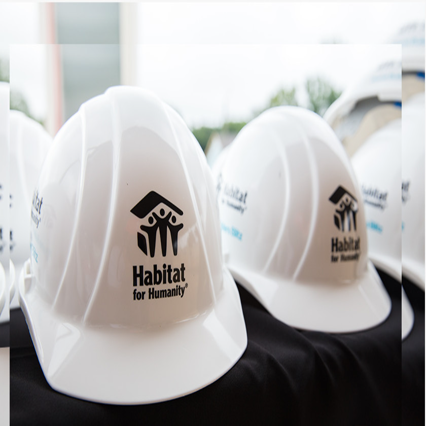 hard hat with habitat for humanity logo